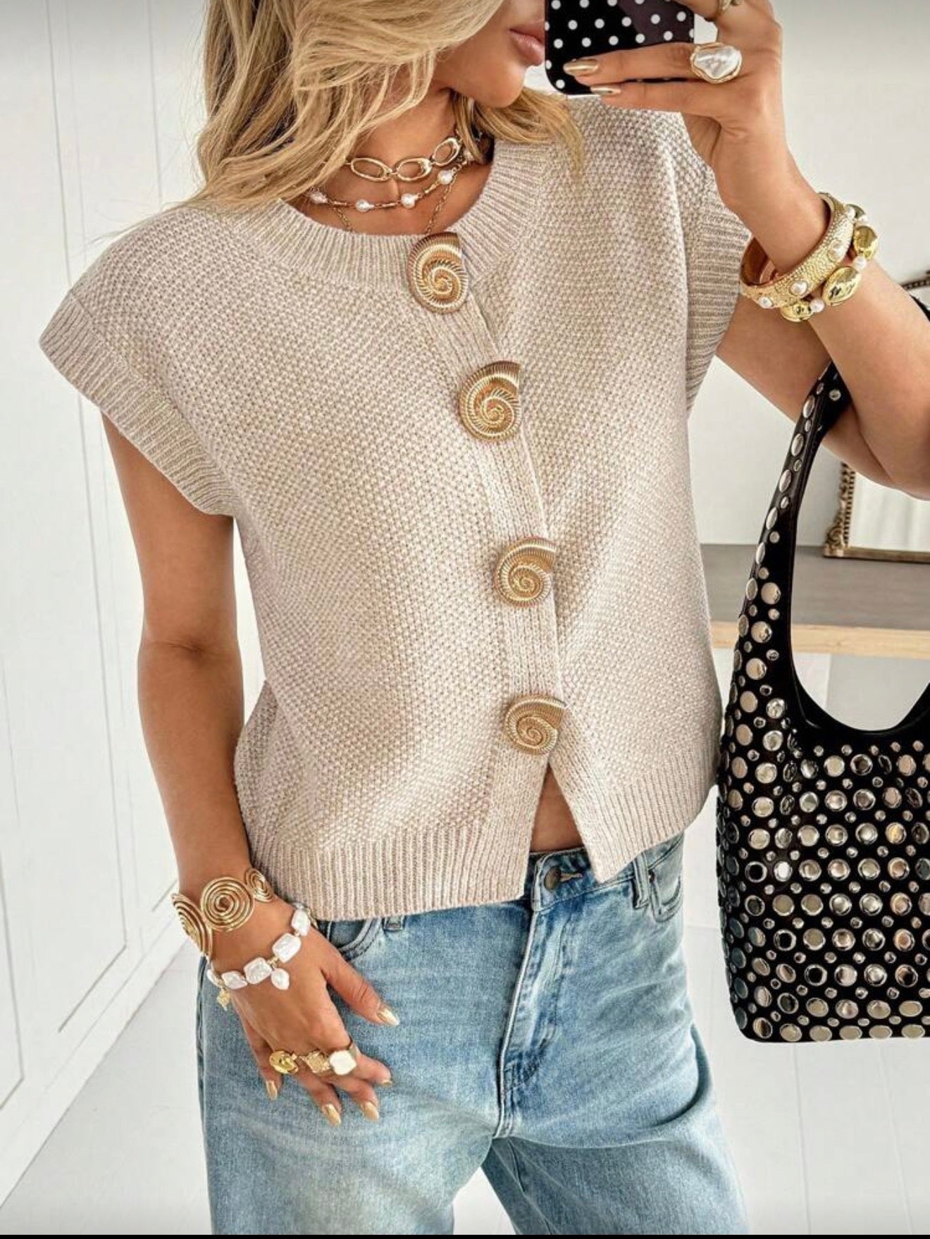 Cárdigan beige de punto joya