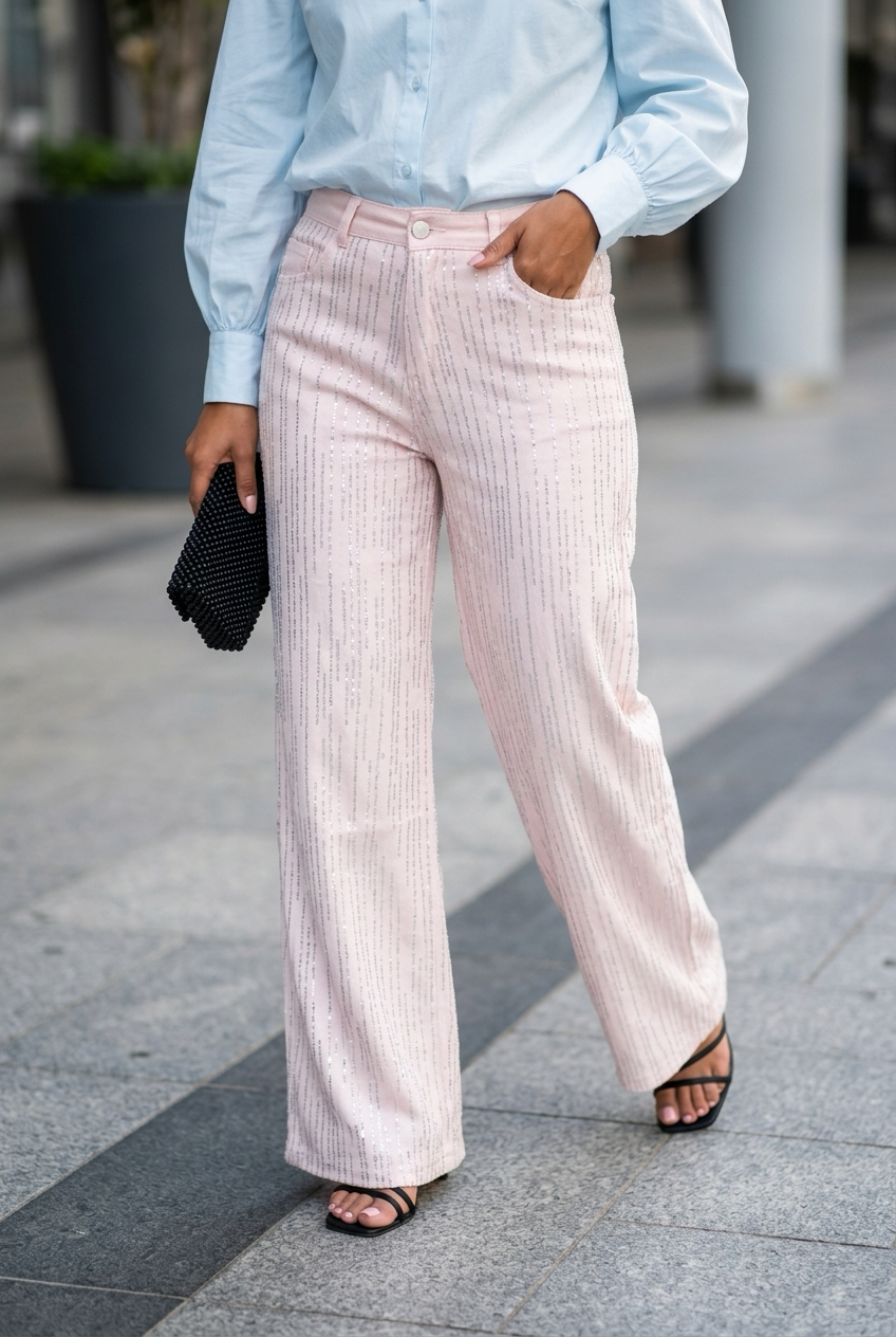 Pantalón rosa brillos